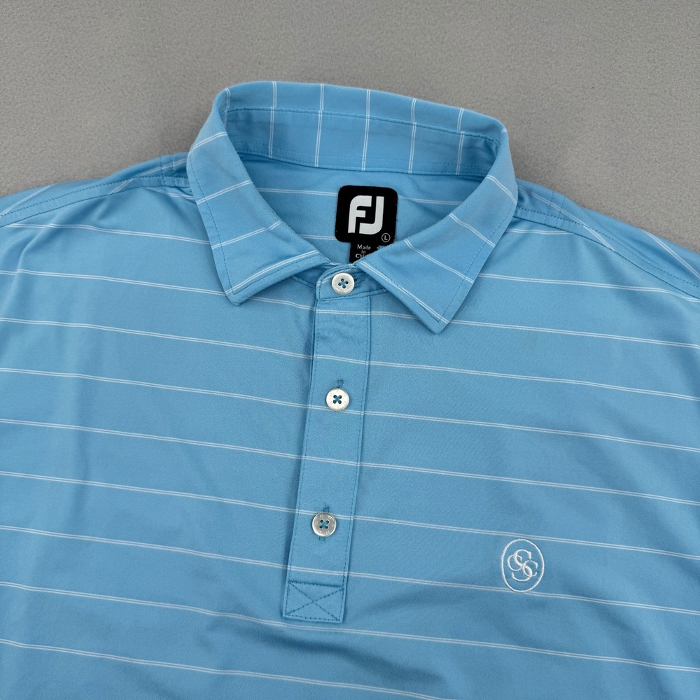 FootJoy Mens Lisle Stripe Golf Polo‎ Shirt Light Blue Large Short Sleeve Striped